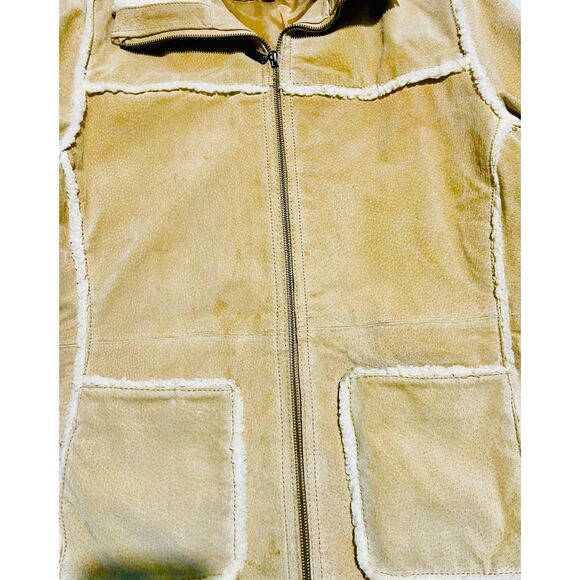 Marcelle Renee leather jacket sherpa suede coat faux tan vtg Y2K country women M - Picture 11 of 12
